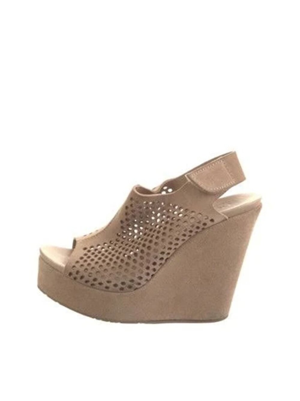$550 Pedro Garcia Suede LASERCUT Slingback WEDGE PLATFORM Sandal NUDE 34.5 (TF1)